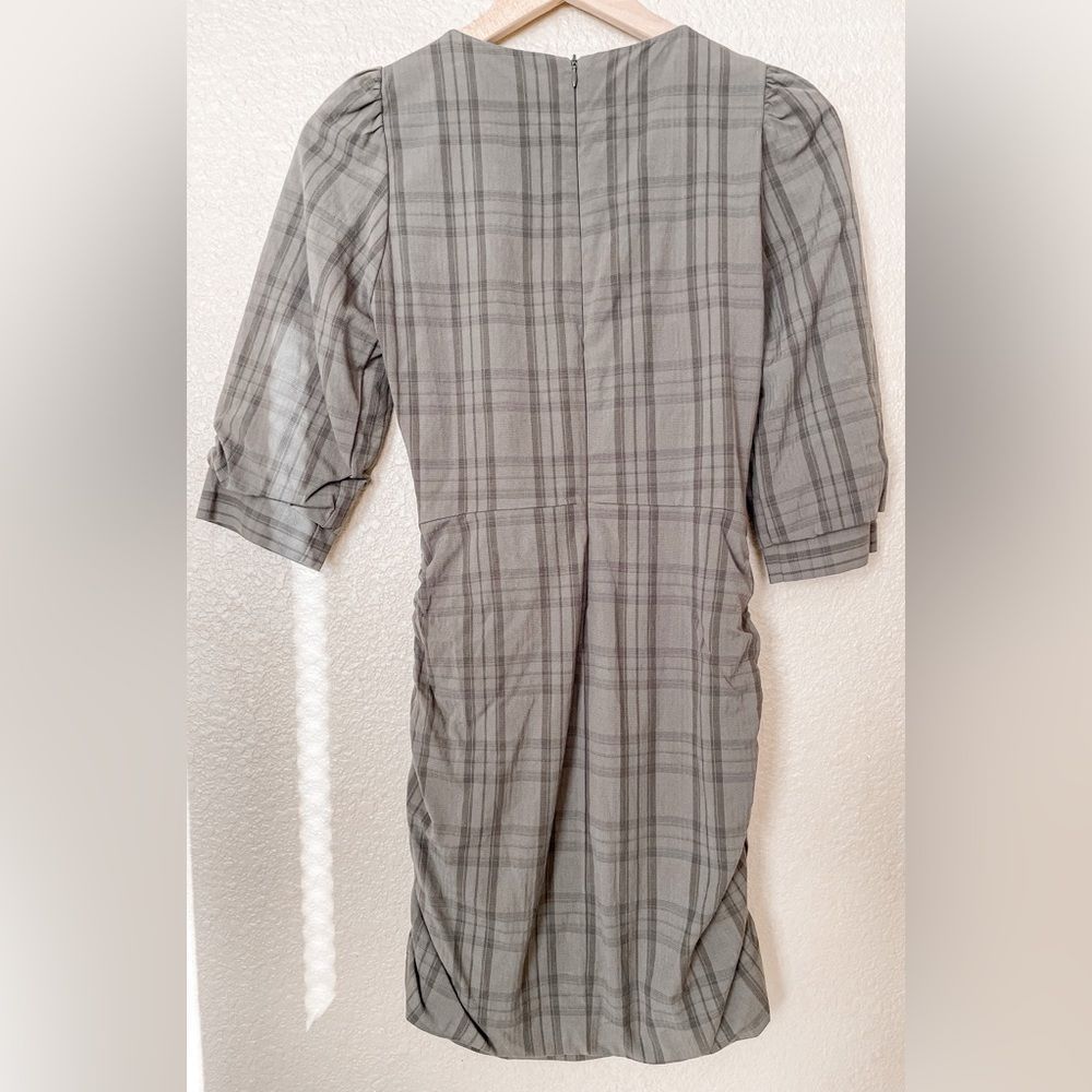 ZARA Bodycon Khaki green Plaid Long Sleeve Mini Dress Sz Small 181/009 - Picture 5 of 8